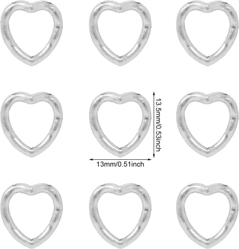 Vista 2 de Honbay 100 cuentas de corazón hueco de aleación, cuentas sueltas de metal en forma de corazón, marco de cuentas para aretes, pulseras, collares