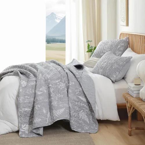 Vista 6 de JANZAA Juego de colcha tamaño Queen de 3 piezas con patrón floral, de microfibra ligera, ropa de cama reversible, 1 colcha y 2 fundas de almohada