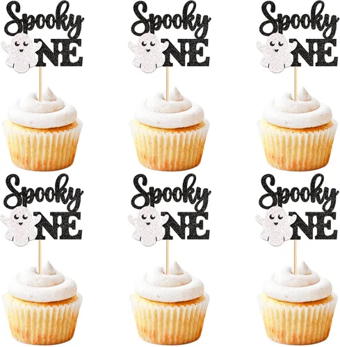 Vista 12 de 24 piezas de Halloween Baby Boo Cupcake Toppers Boo Ghost Cupcake Picks Baby Shower Halloween Boy Girl First Birthday Party Decoración Suministros