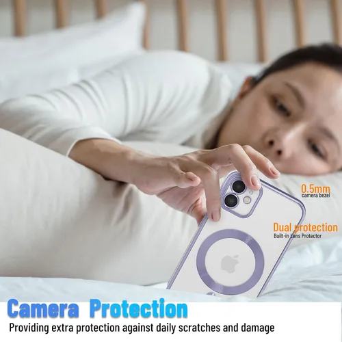 Vista 3 de Funda magnética para iPhone 12, borde galvanizado, parte trasera transparente, funda protectora delgada con protección de cámara, compatible