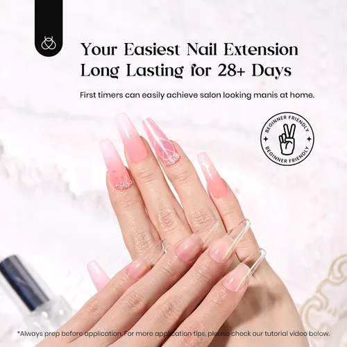 Vista 3 de Kit de Uñas de Gel Beetles 600Pcs Puntas de Uñas de Ataúd Largo con Esmalte de Gel Rosa, Capa Superior, 15 Tamaños de Uñas Autoadhesivas