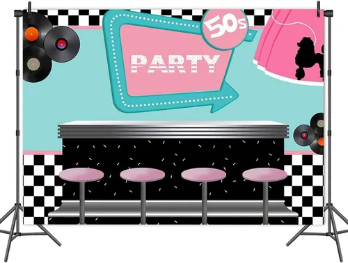 Vista 4 de 50's Soda Shop - Telón de fondo de vinilo para fiestas de regreso a los años 50, 5 x 3 pies con temática de los años 50, cartel para sesión de fotos