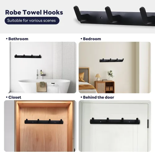 Vista 4 de Ganchos multifuncionales para toallas de bata, ganchos de pared para ropa no perforados, ganchos de aluminio para colocar armarios, baños, pasillos