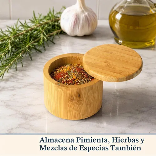 Vista 6 de Totally Bamboo Salero con Tapa Giratoria – Contenedor de Almacenamiento de Bambú para Encimera de Cocina con Cierre Magnético – Ideal para Sal