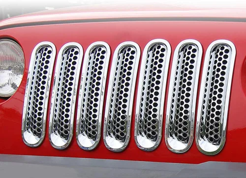 Vista 3 de Kit de 7 piezas de rejilla frontal con clip para rejilla frontal compatible con Wrangler Rubicon Sahara JK 2007-2017 (plata)