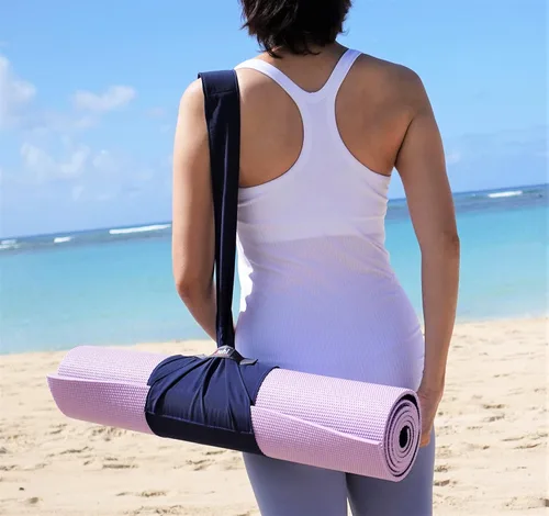 Vista 2 de Roll Up & Carry Portabicicletas plegables para esterilla de yoga – Poner y quitar al instante – Diseño innovador patentado – Material ligero lavable