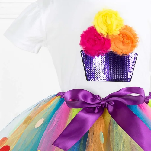 Vista 4 de JOINSI Falda de ballet tutú arcoíris para niñas con camisa, collar y pulsera