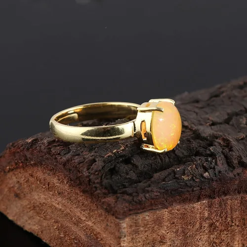 Vista 2 de 14K Gold Plated Natural Ethiopian Opal Ring - Adjustable Ring - 4-Prong 925 Sterling Silver Ring, Handmade, October Birthstone, Vintage Antique