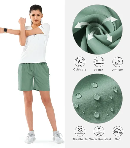 Vista 11 de NORTHYARD Pantalones cortos deportivos de senderismo para mujer, de secado rápido, ligeros, para gimnasio, entrenamiento, con 3 bolsillos