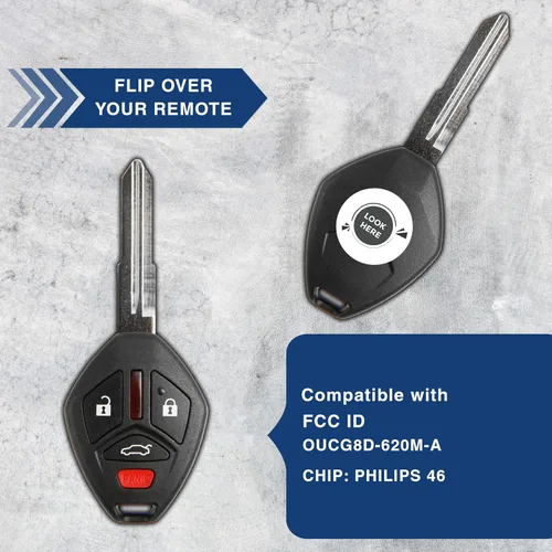 Vista 5 de KeylessOption Funda de llave de repuesto para Mitsubishi Eclipse Galant 2007 2008 2009 2010 2011 2012, control remoto de 4 botones OUCG8D-620M-A, se