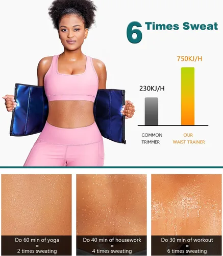 Vista 4 de SUNACGO Entrenador de cintura de sudor para mujer, corsé reductor de cintura, faja deportiva, faja moldeadora de cuerpo, cinturones de vientre
