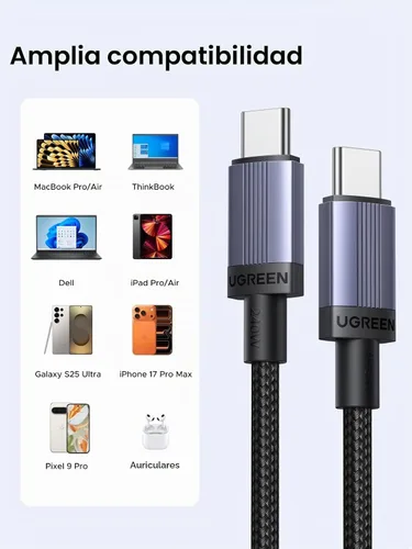 Vista 5 de UGREEN Paquete de 3 cables USB C de 240 W, carga rápida para portátiles