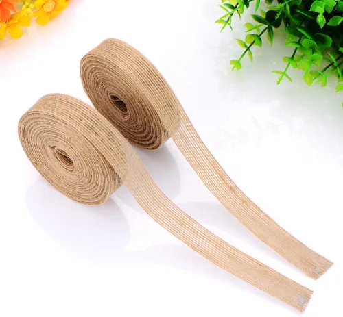 Vista 7 de Pangda 2 rollos de cinta de arpillera de 0.8 pulgadas x 11 yardas, de tela tejida de lino natural, para boda, manualidades, bordes hechos a mano