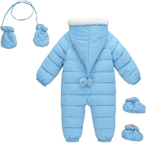 Vista 2 de Ohrwurm Traje de nieve de una pieza para bebé con guantes de capucha con cremallera para niños pequeños