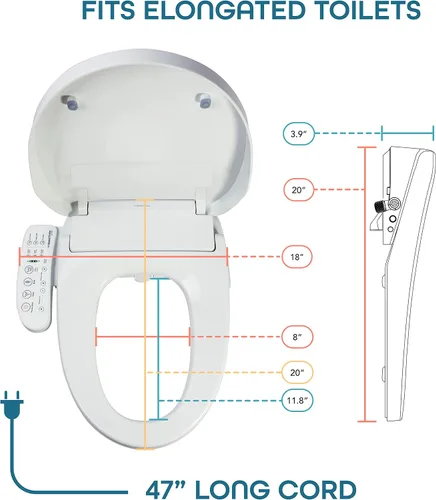 Vista 9 de BidetMate 3000 Series Bidet Asiento de inodoro con agua calentada, control lateral Unlimited warm-water wash, air dryer, and self-cleaning