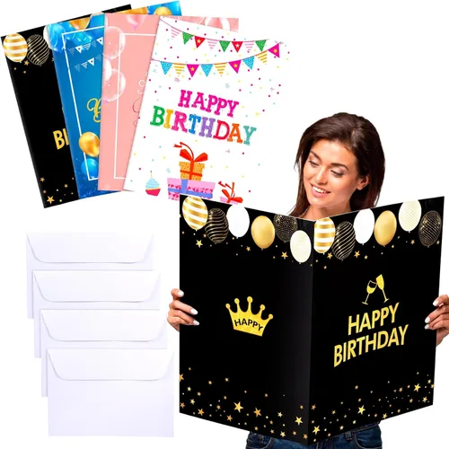 Vista 9 de Leitee 4 Piezas Tarjetas de Cumpleaños Jumbo Feliz Cumpleaños Tarjetas de Cumpleaños Grandes con Sobre 17 x 12'' Tamaño Extra Grande Tarjetas