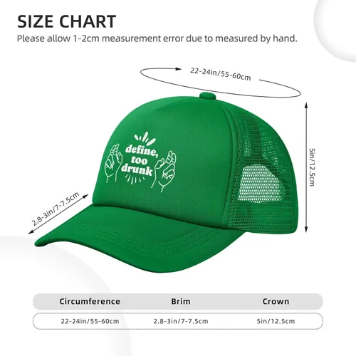 Vista 4 de Define Too Drunk - Gorra de béisbol de malla para golf, gorra para papá, ajustable, para hombres y mujeres, color negro