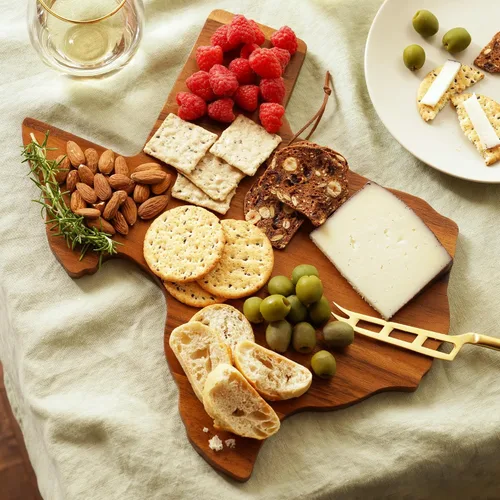 Vista 5 de Twine Texas-Shaped Acacia Wood Cheese Board - Durable Cheese, Charcuterie and Serving Platter with Hanging Loop, Perfect for Entertaining and
