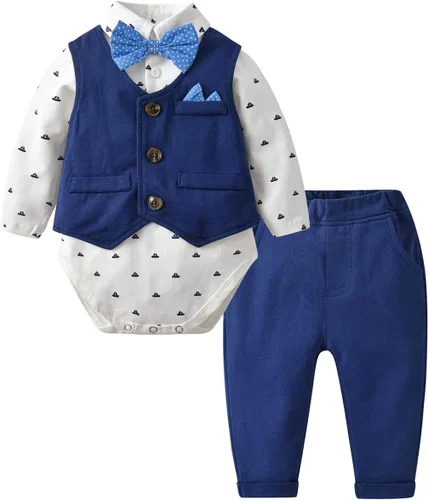 Vista 2 de famuka Traje formal de 3 piezas para bebé niño con chaleco, chaleco y esmoquin para caballero