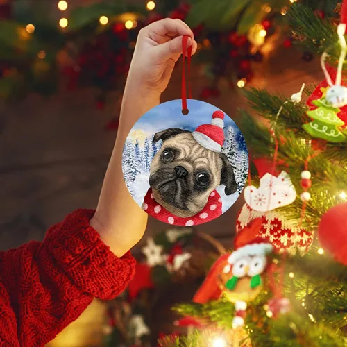 Vista 6 de Adorno de Navidad para perro carlino, árbol de porcelana, regalo de Papá Noel 2023 para la primera bienvenida al hogar del perro para decoraciones