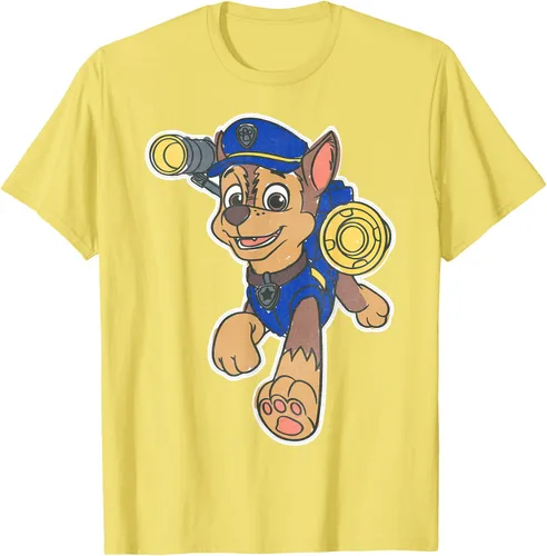 Vista 79 de Paw Patrol Chase Character Patch - Camiseta negra de manga corta con cuello redondo y ajuste clásico, talla S Negro