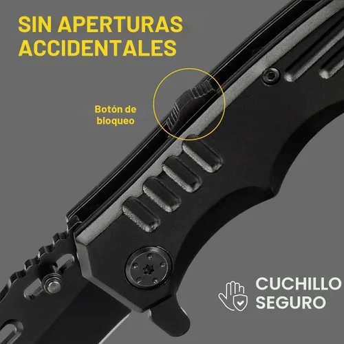 Vista 4 de Navaja de bolsillo con bloqueo de seguridad - Hoja afilada de 3.4 pulgadas - Cuchillo táctico plegable con mango de aluminio - Herramienta ideal