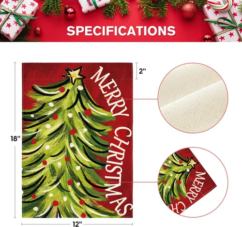 Vista 5 de AVOIN colorlife Bandera de Jardín de Feliz Navidad de 12 x 18 Pulgadas, de Doble Cara, para Navidad, Árbol de Navidad, Invierno, Vacaciones, Bandera