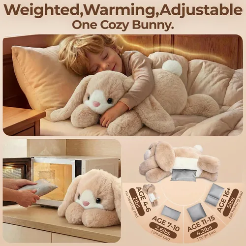 Vista 8 de Mewaii Peluches con peso de conejo, calentable, refrigerable, 2-5 libras Blanco crema