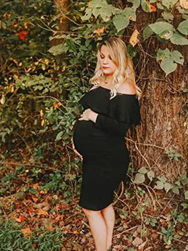Vista 2 de Jezero Vestido de maternidad para mujer, sin mangas, con volantes, sin mangas, para baby shower