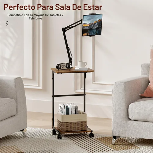 Vista 9 de Soporte de piso para tableta Kindle iPad con mesa auxiliar en forma de C, altura de ángulo ajustable, soporte para iPad Tablet Kindle para cama