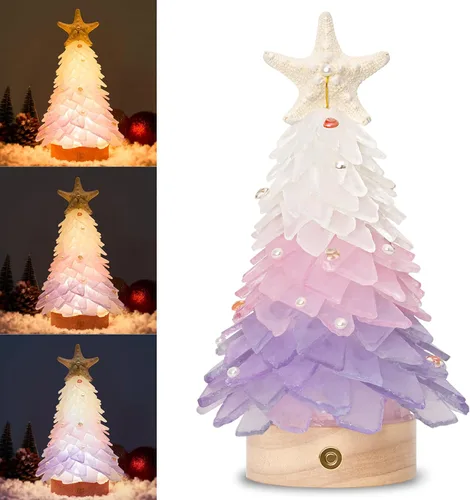 Vista 12 de Árbol de Navidad de cristal azul marino - Mini árbol de Navidad con luces LED Centro de mesa hecho a mano, ideal para Navidad, Año Nuevo