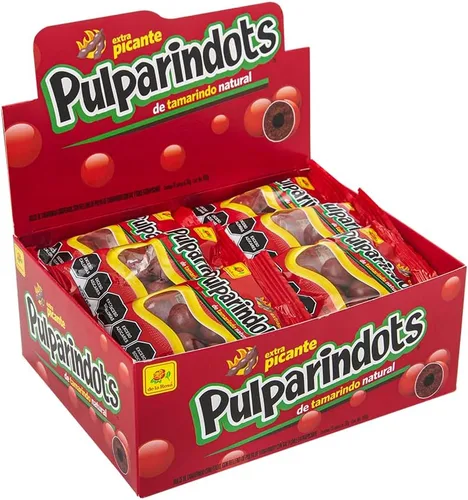 Vista 9 de De La Rosa Pulparindots Tamarindo extra caliente, 12 paquetes, 10 piezas EA. Auténtico caramelo mexicano