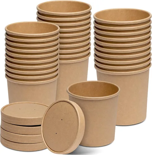 Vista 11 de GUSTO Recipientes de papel kraft de 8 onzas con tapas ventiladas. Tazones de sopa To Go Hot para llevar, tazas de helado desechables, ideales