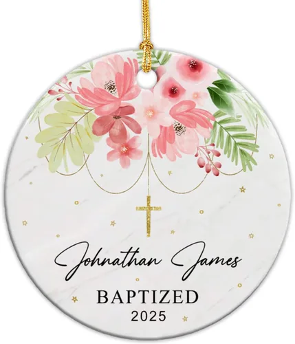 Vista 17 de Adorno de cerámica de bautizo bautizado con oso, recuerdo de bautizo personalizado de animales, adorno de bautismo personalizado de Dios bendiga