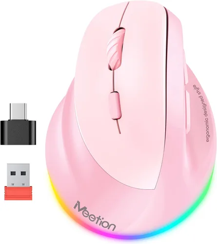 Vista 19 de MEETION Ratón ergonómico inalámbrico, Bluetooth vertical con 3 dispositivos múltiples para Bluetooth (5.3 x 2), 4 DPI 1200-3200 Ergo ratones