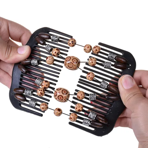 Vista 13 de LOVEF Peines mágicos para el cabello para mujer, con cuentas de madera, elásticos, de doble cara, clips para hacer moños, accesorios para el cabello