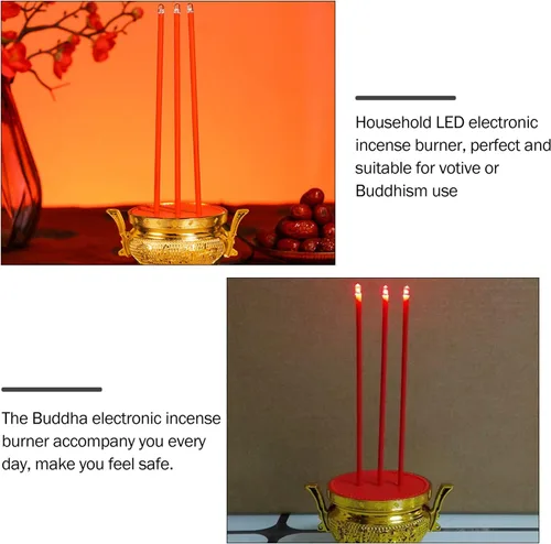 Vista 8 de NUOBESTY Lámpara de vela budista LED eléctrica luz decorativa quemador de incienso soporte budista templo budista Buddha suministros candelabros