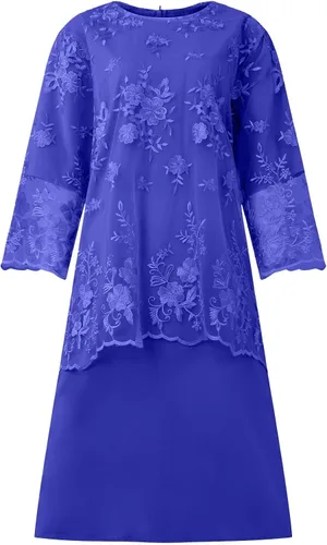 Vista 4 de Vestido largo para mujer, ropa de moda para mujer, vestidos midi casuales de moda, bordado de encaje, longitud media, longitud larga, dos