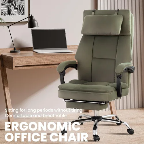 Vista 3 de Silla de oficina, silla de oficina ejecutiva grande y alta con reposapiés y reposacabezas extraíble, silla de escritorio ergonómica de respaldo