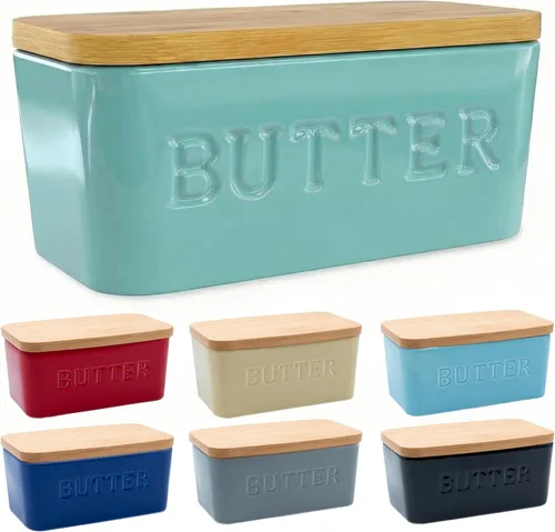 Vista 9 de PriorityChef Plato de Mantequilla Extra Grande con Tapa para Encimera, Envase de Mantequilla de Cerámica con Cubierta Hermética, Soporte