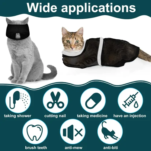 Vista 6 de Juego de 9 Piezas de Bolsa de Baño para Gatos, Bolsa de Ducha para Gatos Anti Mordeduras y Arañazos para Aseo de Mascotas, Cepillo de Lavado, Peine