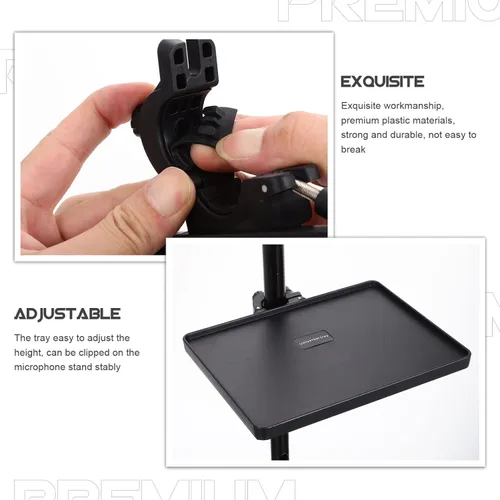 Vista 5 de HEALLILY Bandeja de soporte para micrófono, soporte ajustable con abrazadera, soporte universal para micrófono, para transmisión en vivo, concierto