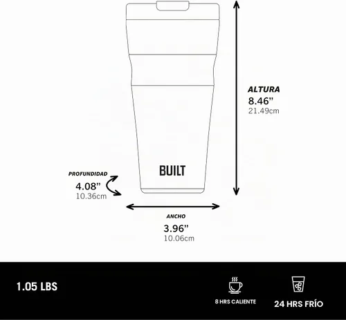 Vista 4 de [Usado] BUILT Vaso Shasta de acero inoxidable con aislamiento al vacío de doble pared de 24 onzas con tapa fácil de limpiar, abatible para abrir