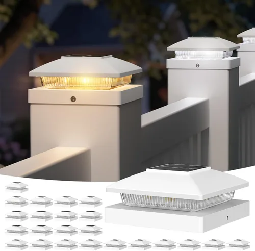 Vista 7 de APONUO Paquete de 20 luces solares de poste de 4 x 4, IP64, impermeables Blanco