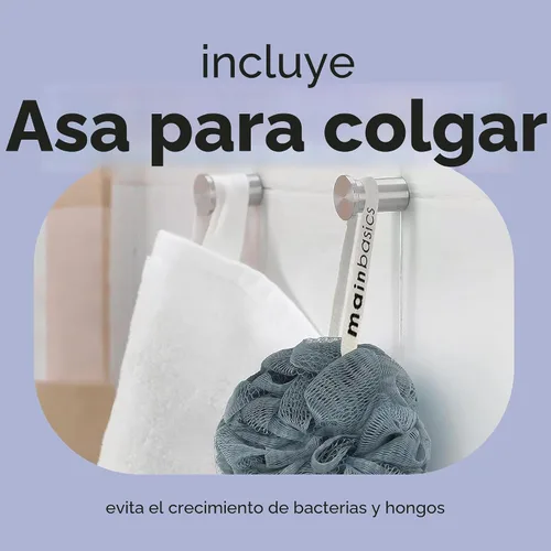 Vista 8 de MainBasics Esponja de esponja para baño y ducha, esponja para el cuerpo, exfoliante corporal (juego de 3, flor aireada) Esponja corporal de malla