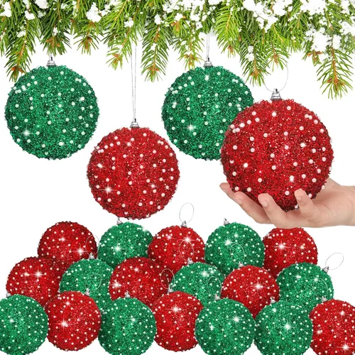 Vista 23 de Lyrow 24 piezas 3.15" Juego de adornos de bola de Navidad con purpurina, bola de espuma con lentejuelas colgante, decorativa, en masa, para árbol