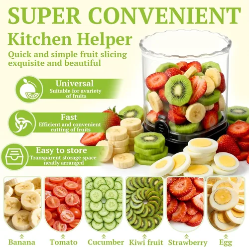Vista 3 de Hendiy Rebanadora de Fresas con Cuchillas de Acero Inoxidable Taza Rebanadora de Huevos y Frutas para Plátano, Pepino, Seta Gadget de Cocina