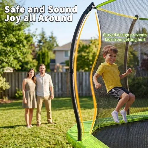 Vista 4 de SKOK Trampolín rectangular para exteriores de 14 pies con red y escalera para niños