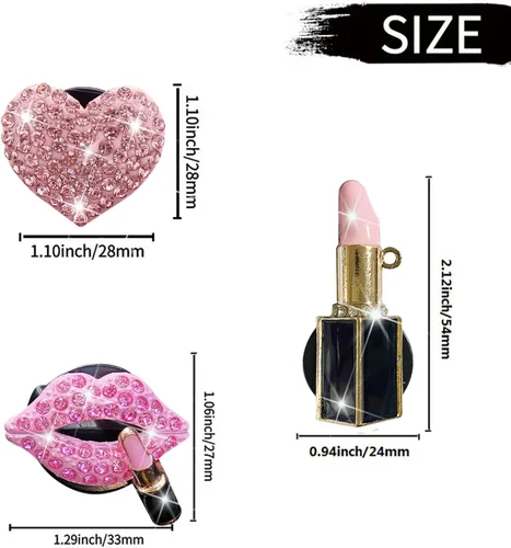 Vista 6 de Bling Heart 4 Piezas Clips de Ventilación de Labios Rosados + Gancho para Máscara de Mariposa