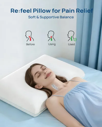 Vista 8 de Almohada de espuma viscoelástica de gel Cool Touch, suave y transpirable, almohada plana para dormir boca abajo y espalda, almohada ortopédica